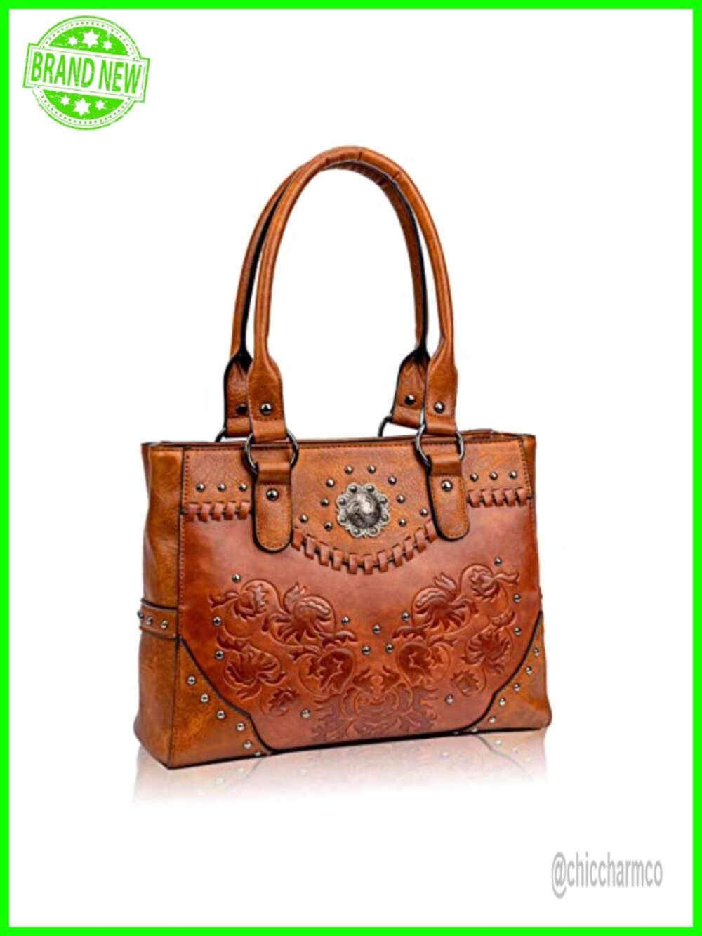 Large Western Tote Bag Embossed Floral Concho Studs Satchel Purse